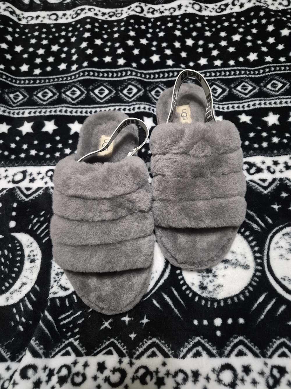 UGG Grey Plush Slide Slingback Slippers